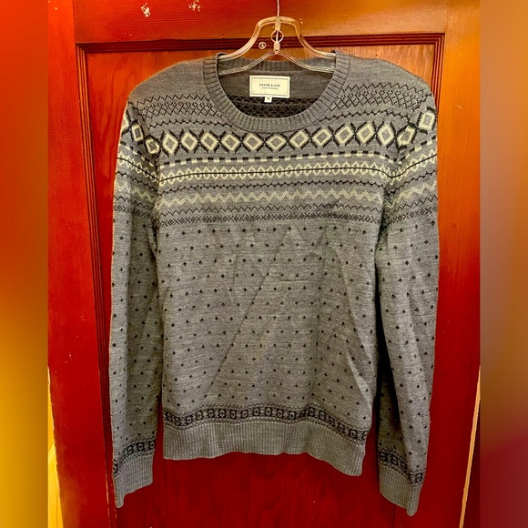 Frank & Oak sweater mens M fair isle wool blend grey outdoor ski lodge costal - Picture 9 of 9
